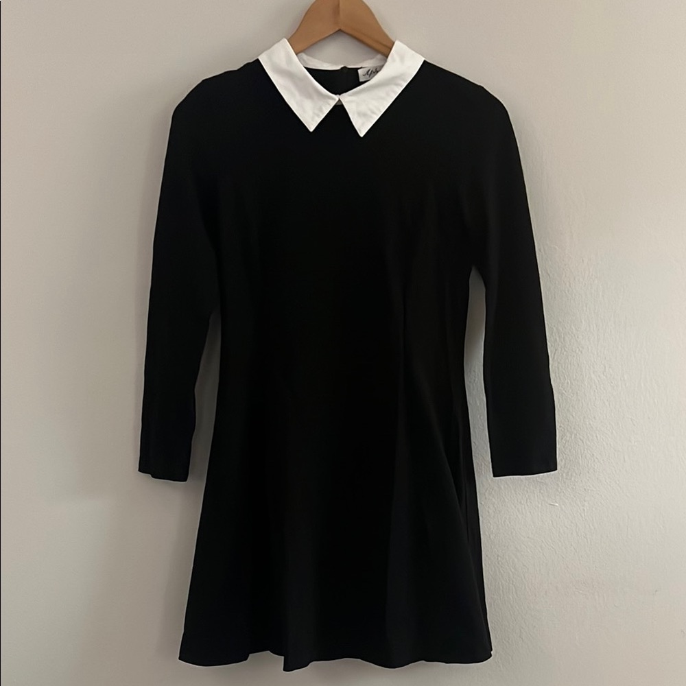 Classic Black Mini Dress with White Collar